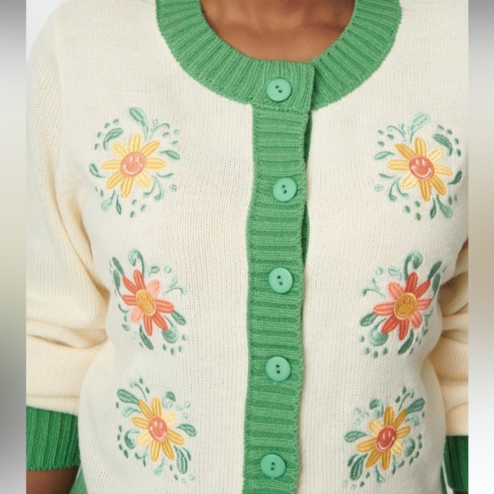 UNIQUE VINTAGE SMILEY® X IVORY & GREEN FLOWER EMBROIDERED SIZE 4x/5x - Picture 6 of 9